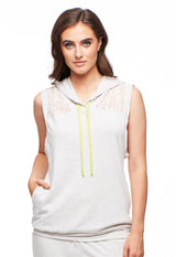 Fleur't with me Sleeveless Hoodie With Lace Insert