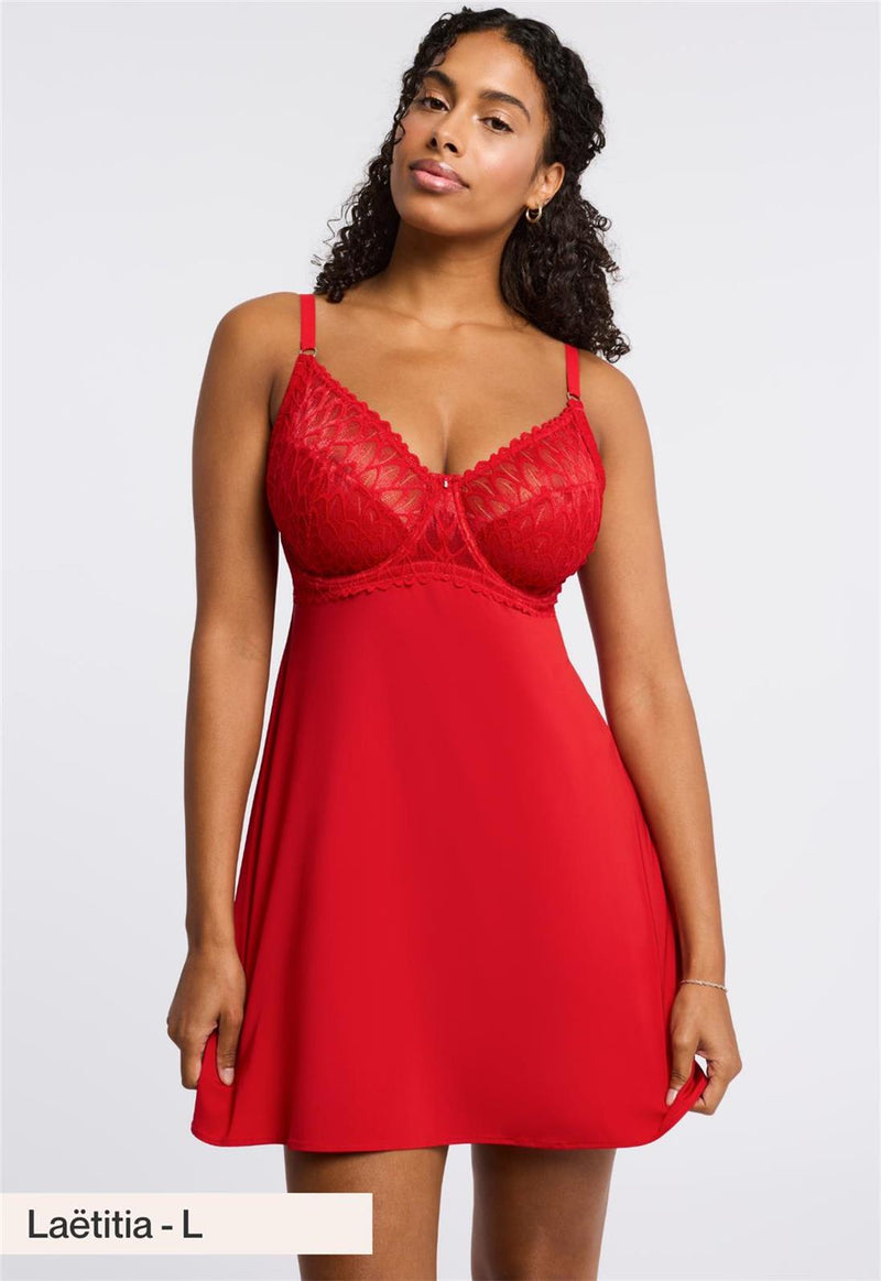 Lacy Full Cup Muse Babydoll Set - S/32E-F / Red - Montelle Intimates Lacy Full Cup Muse Babydoll Set - S/32E-F / Red - Montelle Intimates