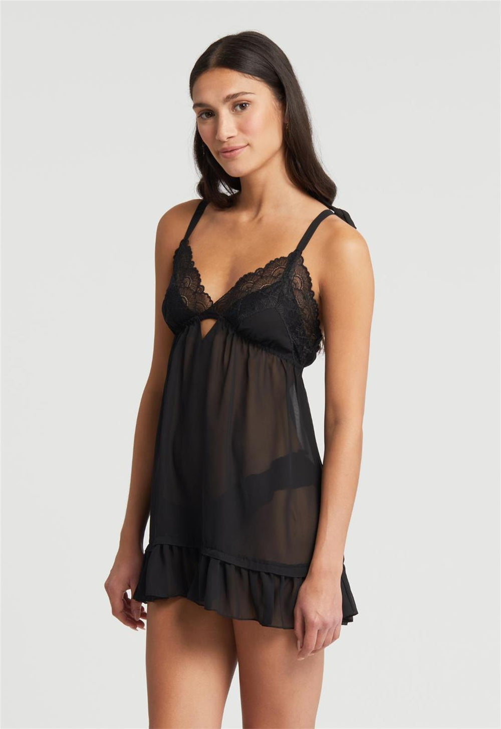 black dress with red lipstick Beautiful Black Lace Trim Lingerie Slip Dress – Bomb Bayb Co main image 0